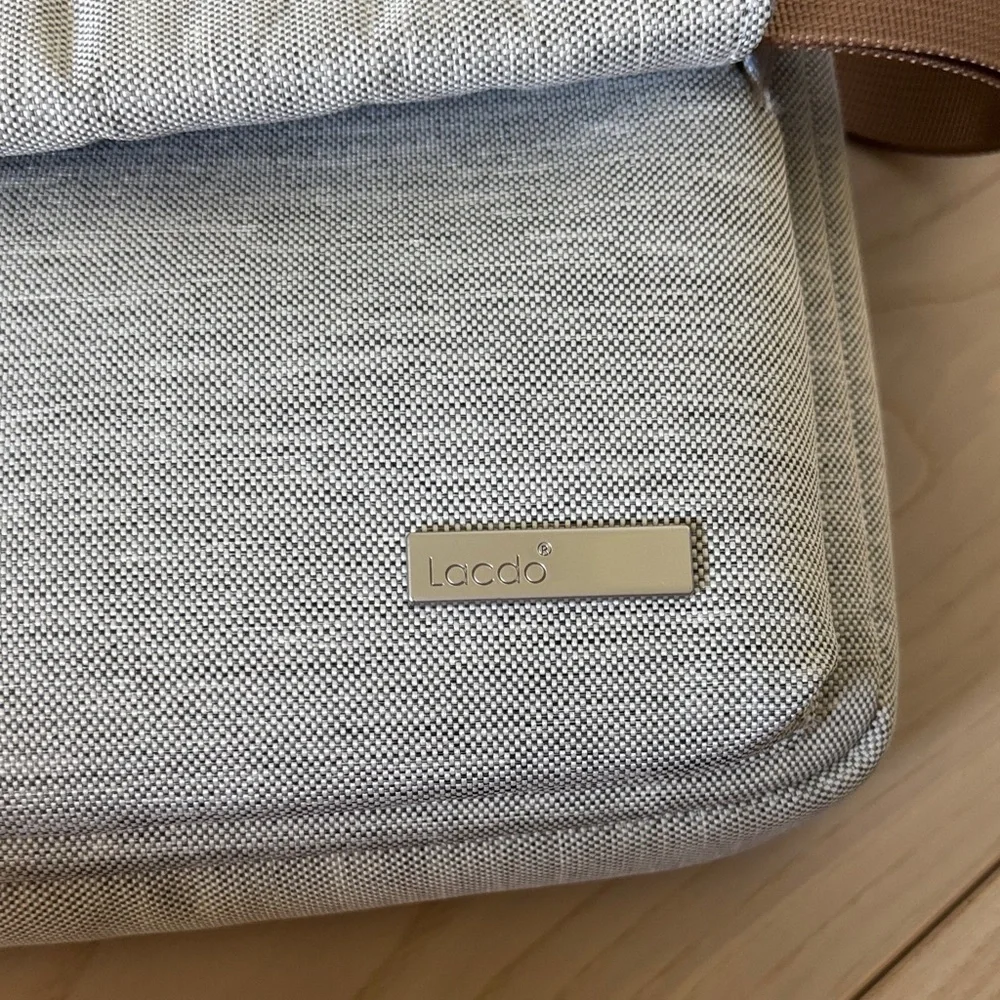 Light Gray Men's Laptop Messenger Bag with Brown Accents